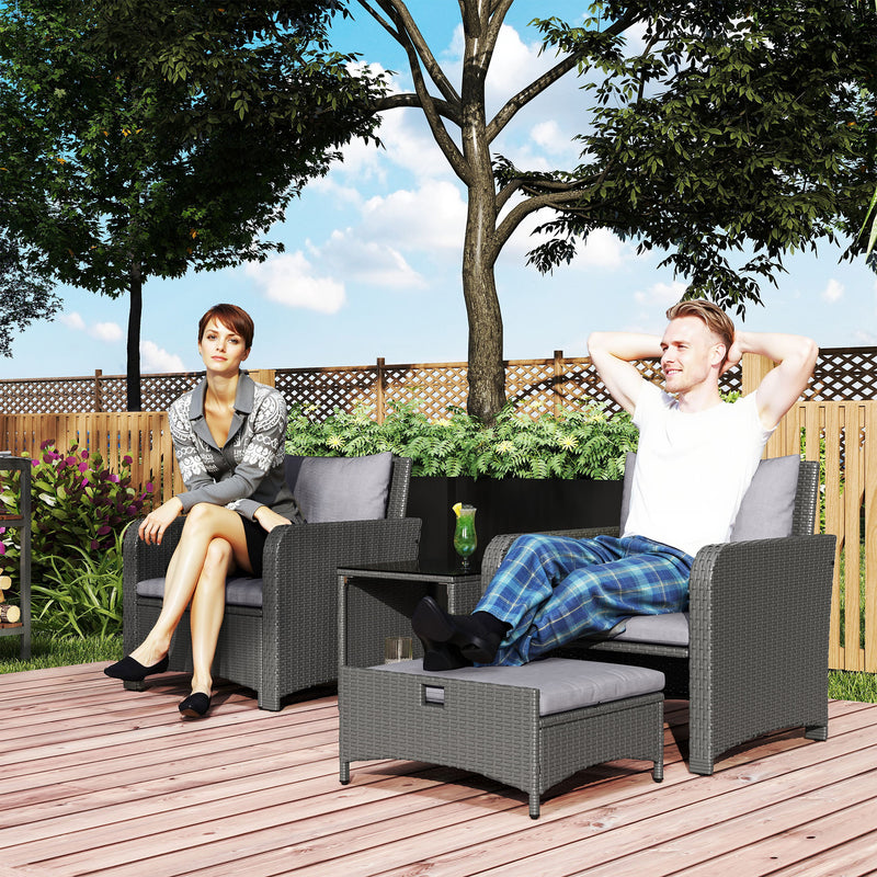 Five Piece Grey Rattan Garden Sofa Set with Coffee Table and Ottomans by Outsunny