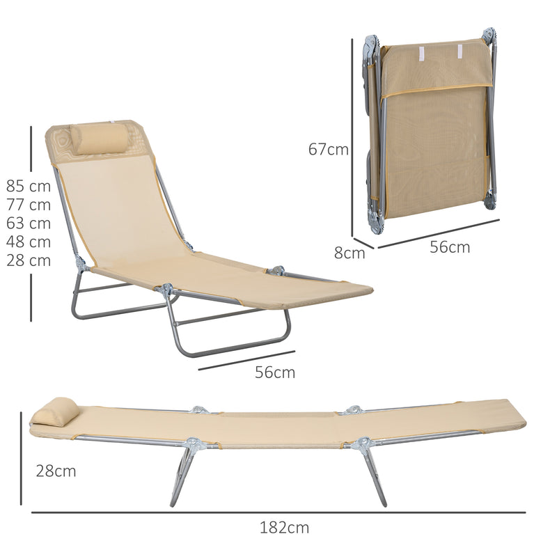 Set of 2 Reclining Garden Sun Loungers with Pillow and Steel Frames for Outdoor Relaxing, Brown