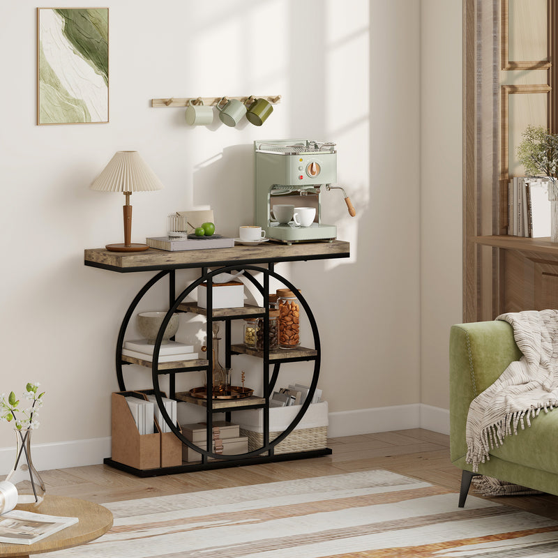 Industrial Console Table with Open Storage Shelves for Hallway or Living Room Rustic Brown AOSOM
