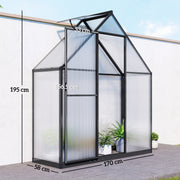 Walk-In Polycarbonate Greenhouse | Swing Door, Roof Vent & Ground Stakes – Black Outsunny
