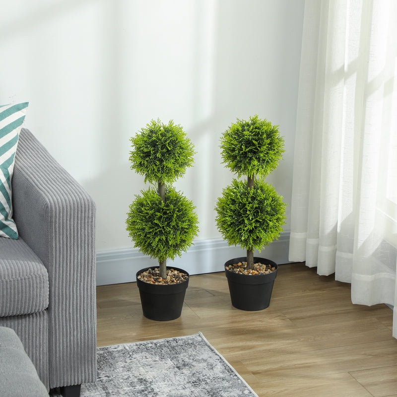 Set of 2 Artificial Topiary Ball Trees 60cm with Pots for Home or Office Decor Green