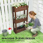 Raised Wooden Planter with 3 Tiers for Easy Gardening at Comfortable Height, Carbonised Finish Outsunny
