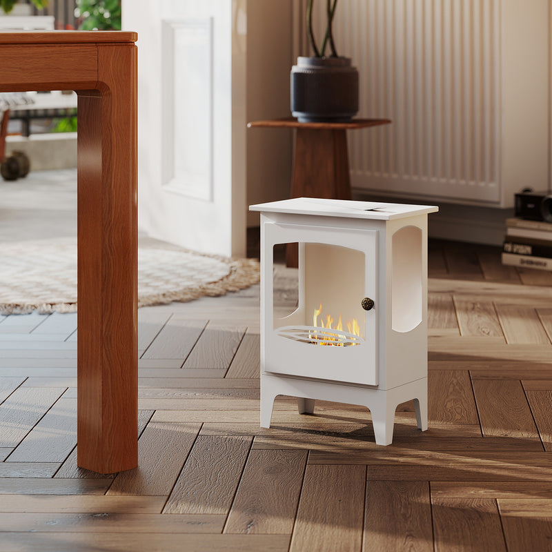 Freestanding Bioethanol Fireplace with 1.2L Tank and 3 Hour Burn Time for Indoors White
