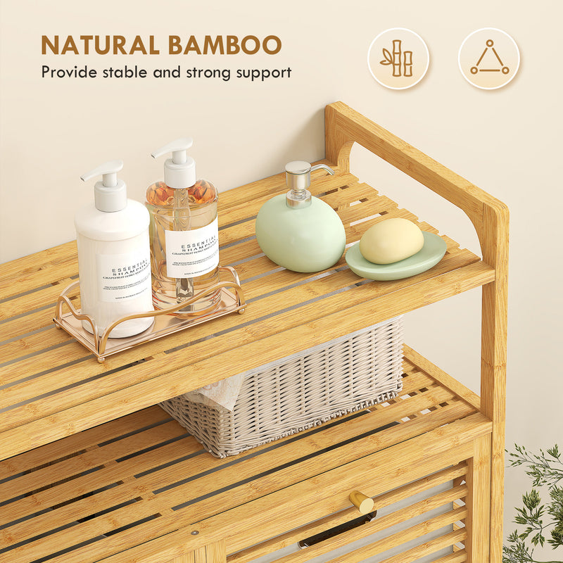 Bathroom Laundry Cabinet with Two Removable Sorting Baskets and Shelves Natural Cream AOSOM