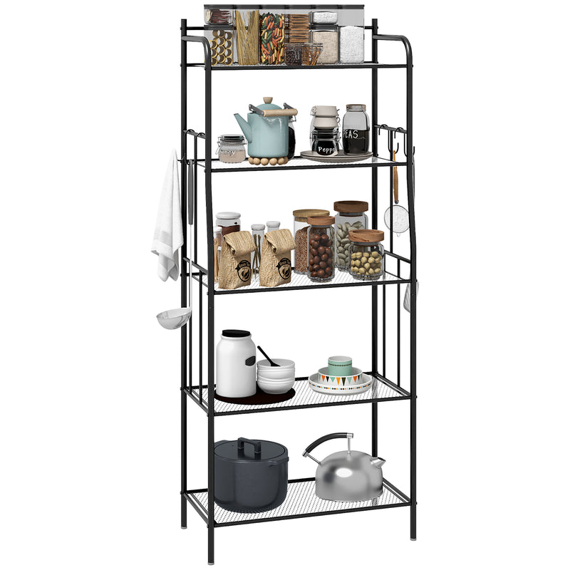 Five Tier Steel Kitchen Storage Shelf Unit With Sturdy Frame For Home Organisation Black