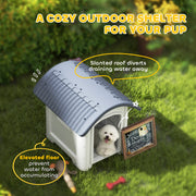 Outdoor Plastic Dog Kennel With Waterproof Roof And Raised Removable Floor Grey AOSOM