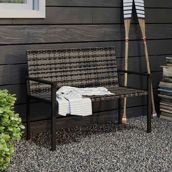 Grey Rattan 2 Seater Garden Bench with Cushions and Steel Frame for Patio Comfort by Outsunny