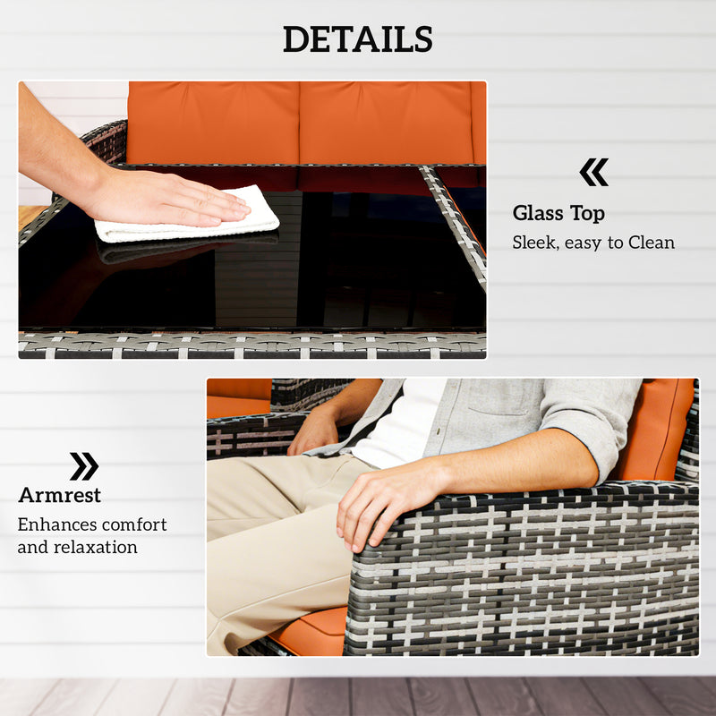 6 Seater Rattan Garden Furniture Set With Cushions And Dining Table For Patio Orange