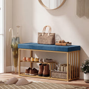 Shoe Storage Bench with Padded Seat for Hallway or Bedroom Organisation Dark Blue AOSOM