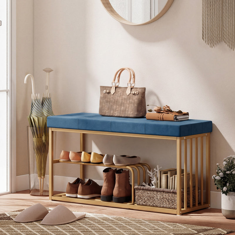 Shoe Storage Bench with Padded Seat for Hallway or Bedroom Organisation Dark Blue AOSOM