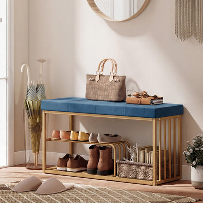 Shoe Storage Bench with Padded Seat for Hallway or Bedroom Organisation Dark Blue AOSOM