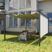 3 x 4m Metal Pergola with Retractable Canopy and Roller Shade Beige by Outsunny