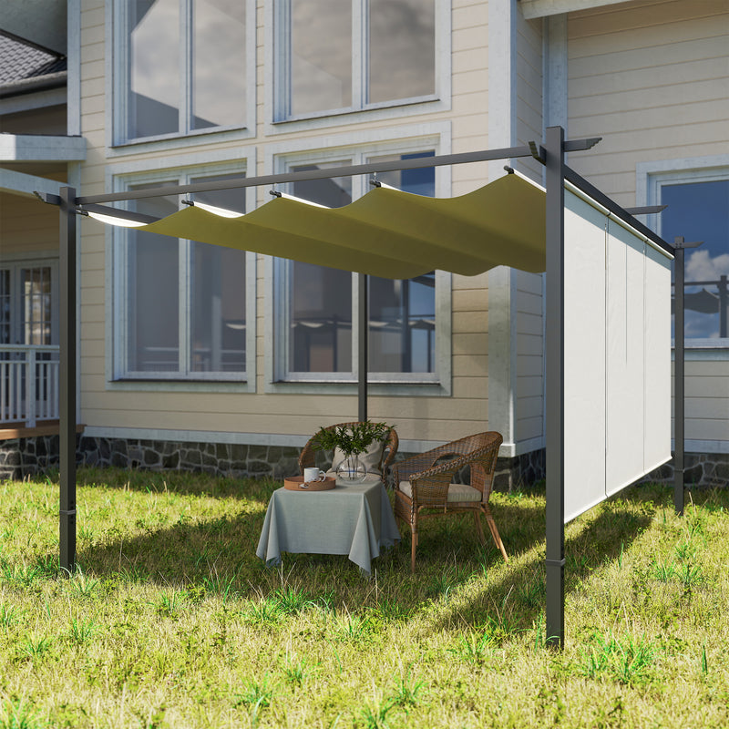 3 x 4m Metal Pergola with Retractable Canopy and Roller Shade Beige by Outsunny