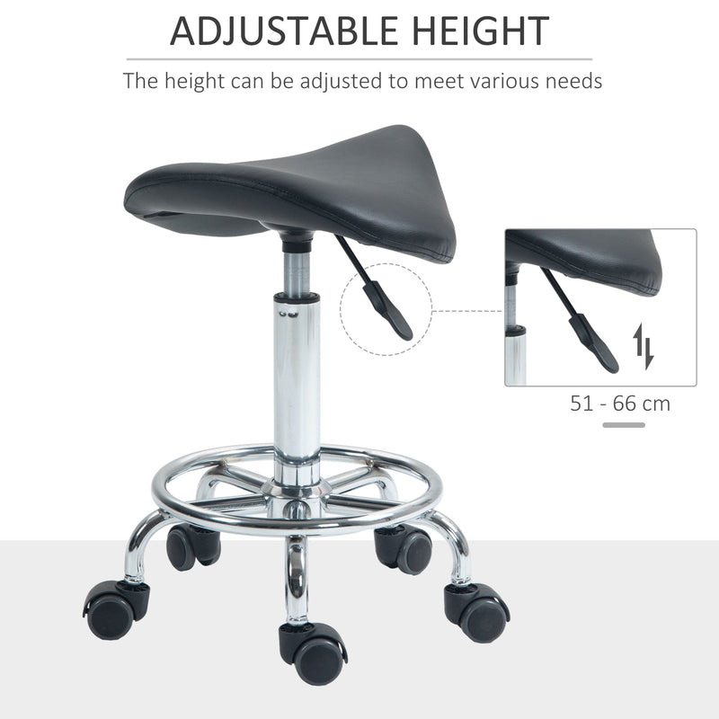 Ergonomic Rolling Saddle Stool With Wheels for Salon Spa or Tattoo Studio, Black