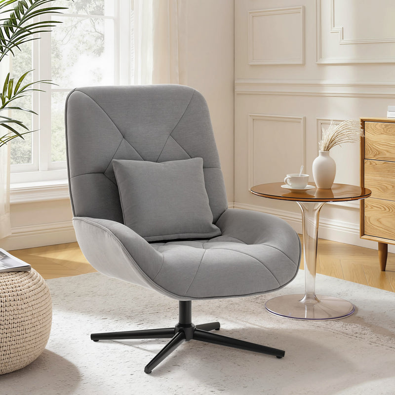 Accent Chair with High Back and Swivel Base for Everyday Comfort Light Grey AOSOM
