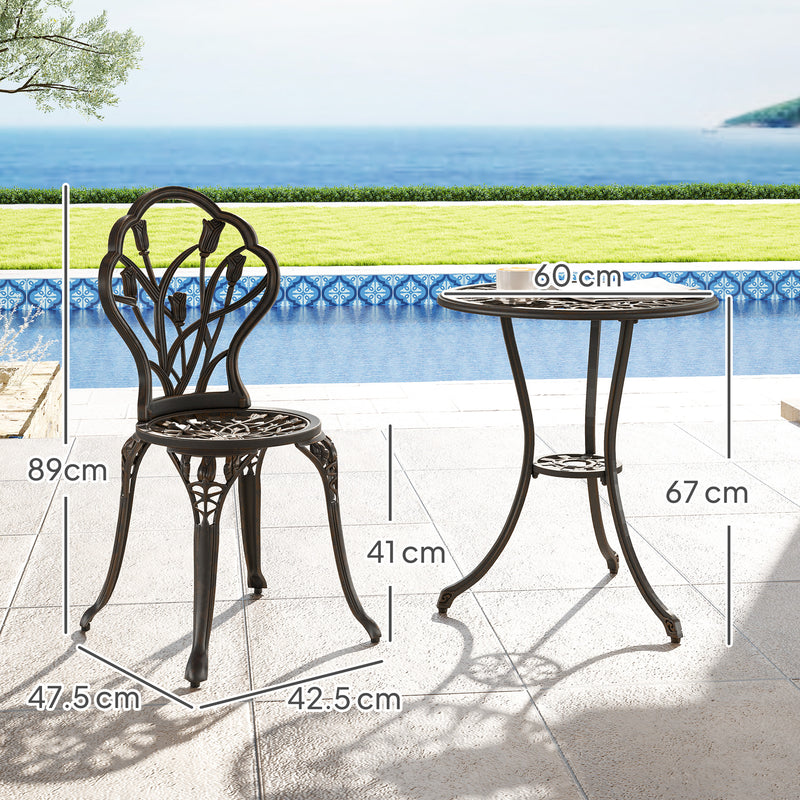 3 Piece Aluminium Garden Bistro Set for Two with Table and Chairs Bronze Tone by Outsunny