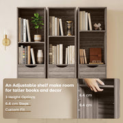 Slim Corner Bookcase with Shelves Drawers and Cabinet for Small Spaces Grey AOSOM