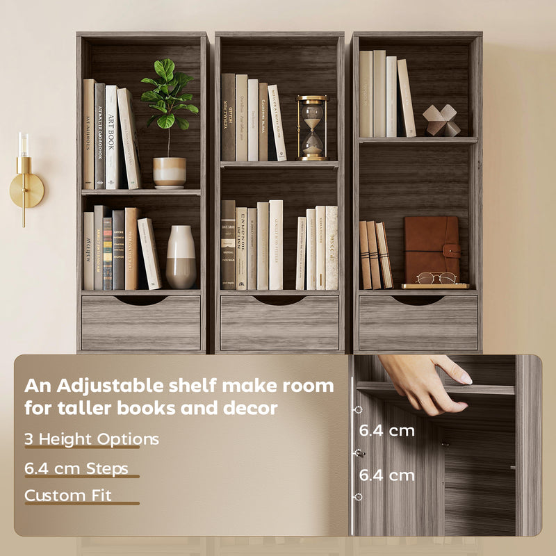 Slim Corner Bookcase with Shelves Drawers and Cabinet for Small Spaces Grey AOSOM