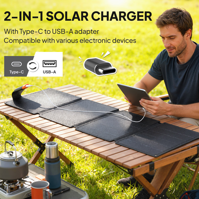 36W Foldable Portable Solar Charger With USB Ports Ideal For Camping and Outdoor Use Black AOSOM