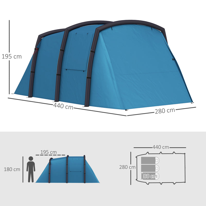 Inflatable Family Camping Tent Quick Pitch Waterproof Shelter with Living Area Blue