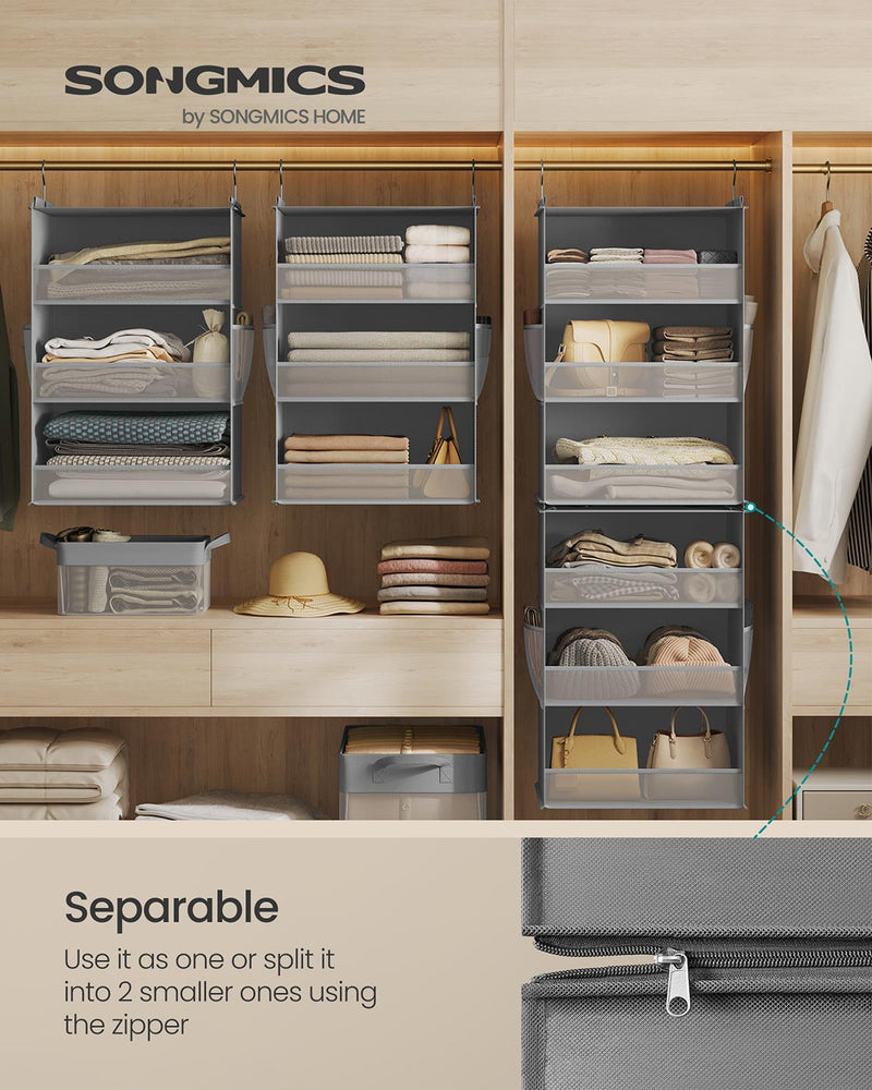 6 Tier Hanging Wardrobe Organiser Foldable and Detachable in Dove Grey by SONGMICS