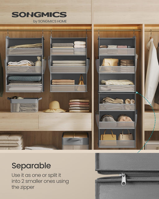 6 Tier Hanging Wardrobe Organiser Foldable and Detachable in Dove Grey by SONGMICS