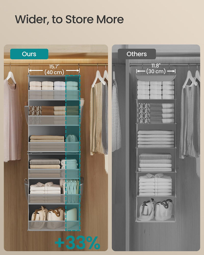6 Tier Hanging Wardrobe Organiser Foldable and Detachable in Dove Grey by SONGMICS
