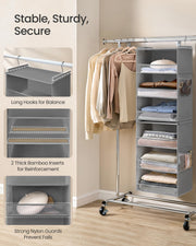 6 Tier Hanging Wardrobe Organiser Foldable and Detachable in Dove Grey by SONGMICS