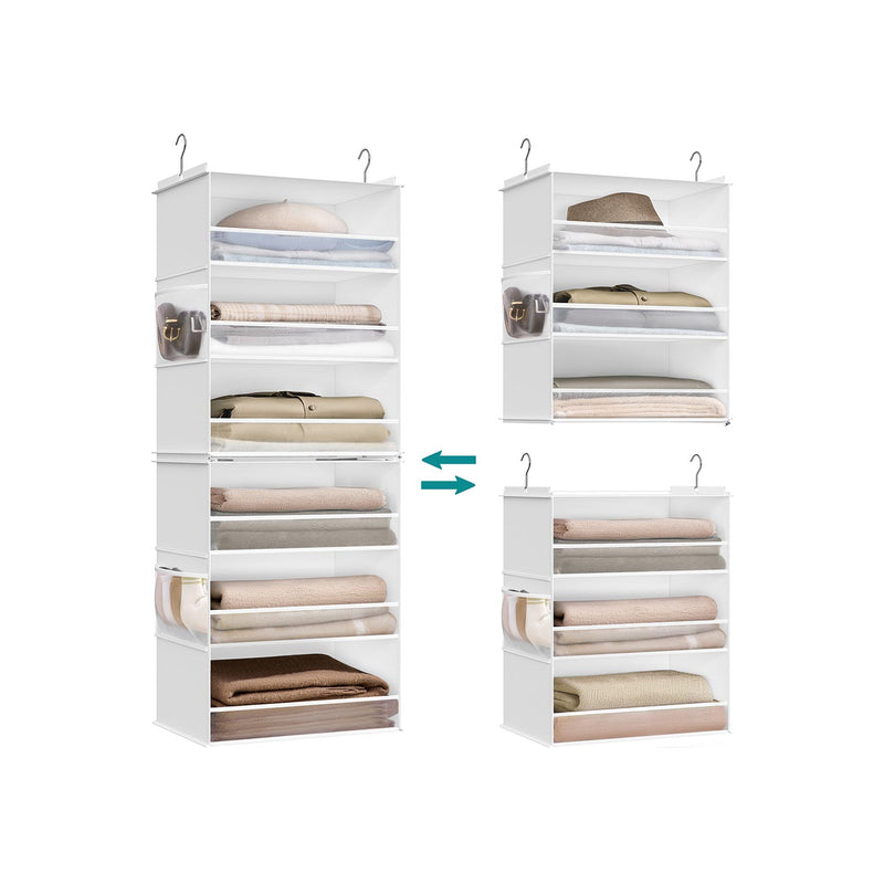 Cloud white 6-tier hanging wardrobe organiser splitting into two 3-tier units
