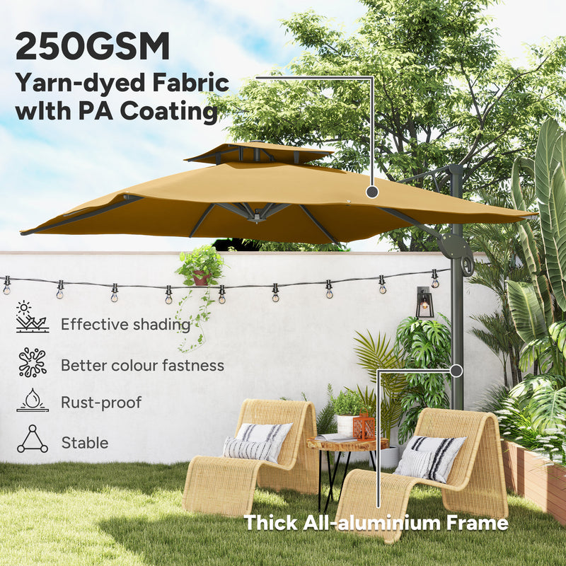 Khaki 3m Cantilever Garden Parasol with Hydraulic Lift for Easy Outdoor Shade