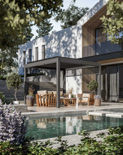 Luxe 3x3m louvred roof pergola with solar lighting and voice control