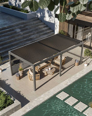 Luxe 6x3m louvred roof pergola with solar lighting and voice control