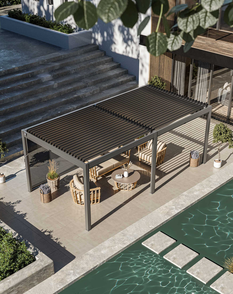 Luxe 6x3m louvred roof pergola with solar lighting and voice control
