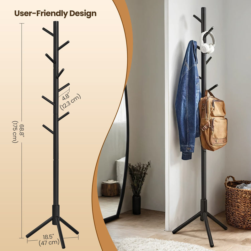 Wooden Tree Style Standing Coat Rack with 8 Hooks and Adjustable Heights by Vasagle