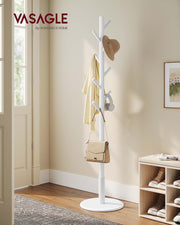 Solid Wood Coat Stand with 8 Hooks for Hallway and Entryway Storage by Vasagle