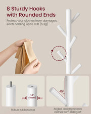 Solid Wood Coat Stand with 8 Hooks for Hallway and Entryway Storage by Vasagle