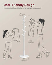 Solid Wood Coat Stand with 8 Hooks for Hallway and Entryway Storage by Vasagle