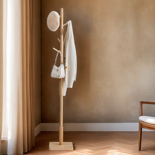 Solid Wood Freestanding Coat Rack with 8 Hooks and Adjustable Height Options by Vasagle