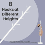 Solid Wood Freestanding Coat Rack with 8 Hooks and Adjustable Height by Vasagle