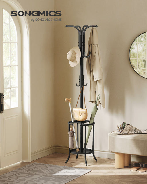 Freestanding Black Coat Rack with Hooks and Umbrella Stand for Hallway by Songmics