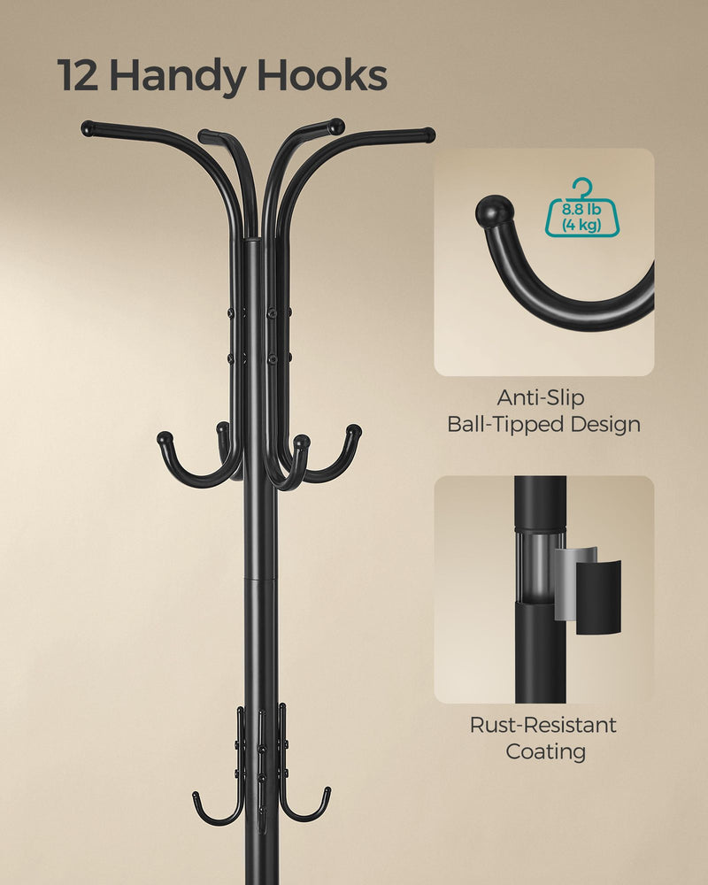 Freestanding Black Coat Rack with Hooks and Umbrella Stand for Hallway by Songmics