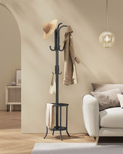 Freestanding Black Coat Rack with Hooks and Umbrella Stand for Hallway by Songmics