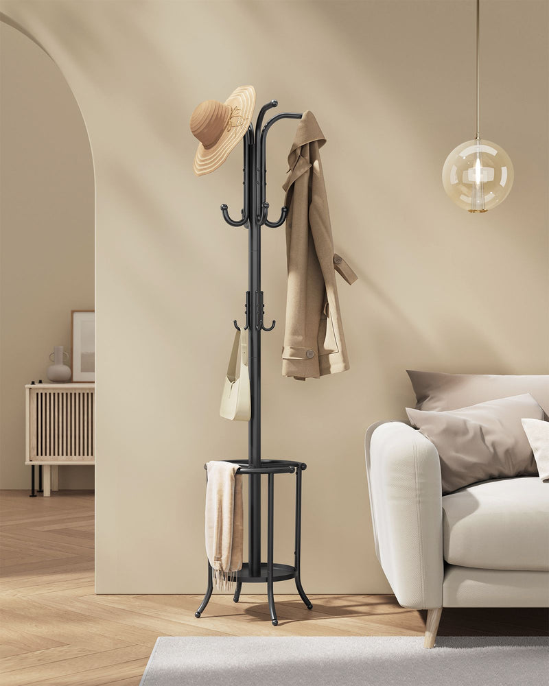 Freestanding Black Coat Rack with Hooks and Umbrella Stand for Hallway by Songmics