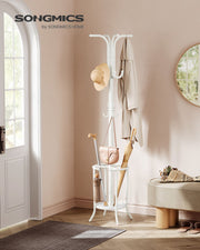 Freestanding Coat Rack with Umbrella Stand in Pearl White for Hallway Storage by Songmics