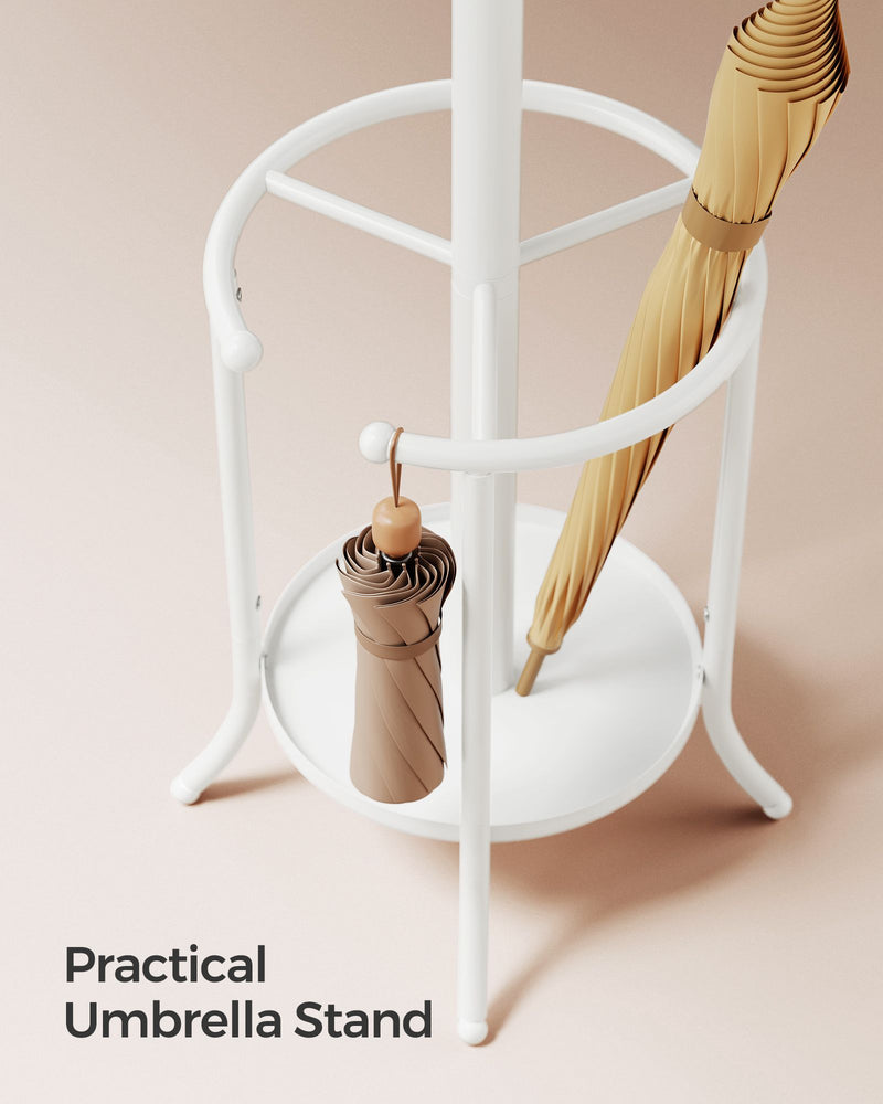 Freestanding Coat Rack with Umbrella Stand in Pearl White for Hallway Storage by Songmics