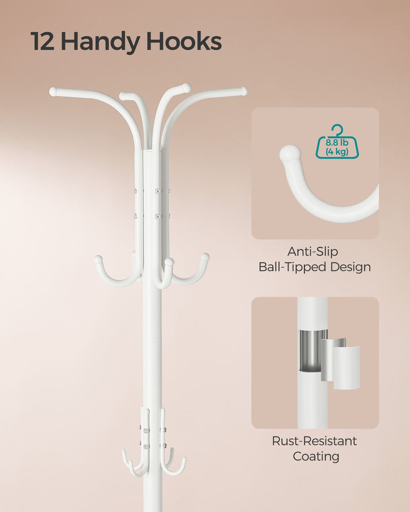 Freestanding Coat Rack with Umbrella Stand in Pearl White for Hallway Storage by Songmics