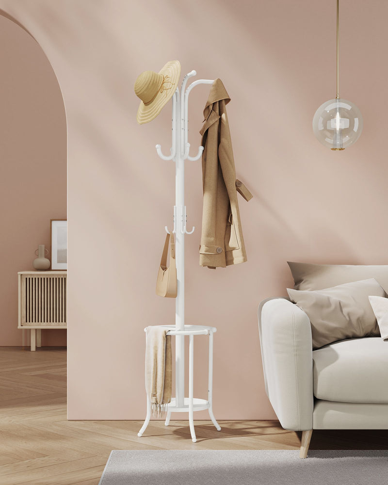 Freestanding Coat Rack with Umbrella Stand in Pearl White for Hallway Storage by Songmics
