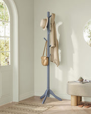 Solid Wood Coat Stand with 8 Hooks and Adjustable Height for Hallway or Bedroom by Vasagle
