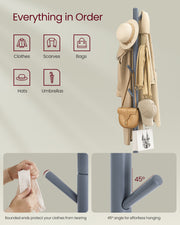 Solid Wood Coat Stand with 8 Hooks and Adjustable Height for Hallway or Bedroom by Vasagle