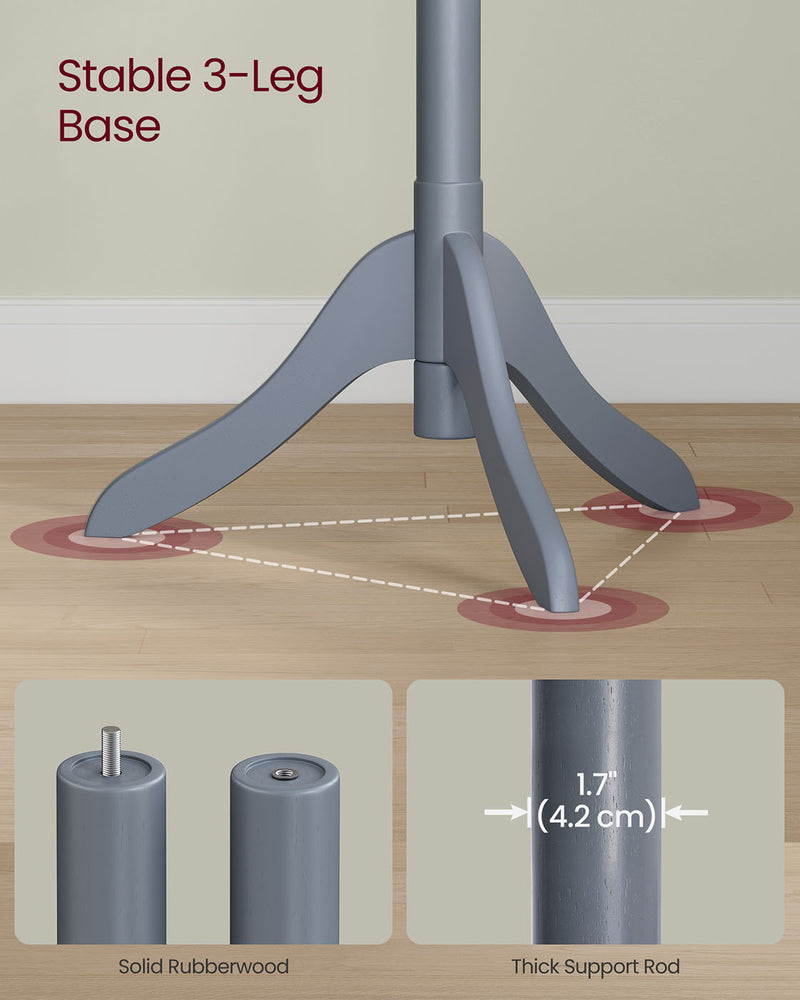 Solid Wood Coat Stand with 8 Hooks and Adjustable Height for Hallway or Bedroom by Vasagle